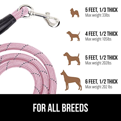 Gorilla Grip Heavy Duty Dog Leash, Soft Handle, Strong Reflective Rope For Night Walking, Small Medium Large Dogs, Durable Puppy Training Leashes, Rotating Metal Clip, Waste Bag Dispenser, Pink #TOP5