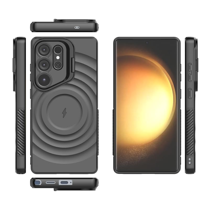 Image of LuxuryKase Shockproof Case for Samsung Galaxy S25 Ultra | Ripple Pattern | Camera Protection | Inner Velvet Fabric Lining | Protective Cover with Enhanced Grip & Wireless Charging Support - Black