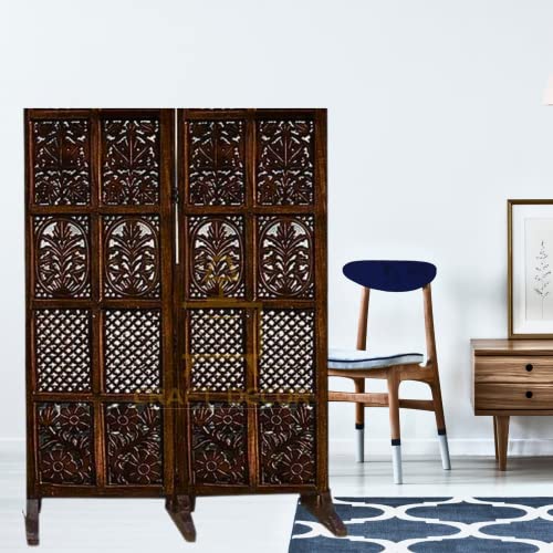 Image of Wooden Room Partition for Living Room, Wood Screen Separator and Wooden Room Dividers, Studio Wall Panel 5 Feet with Stands for Living Room /Bedroom /Office /Restaurant /(Brown) (2 Panels)