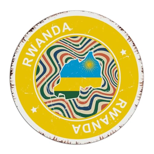 Panneau en métal tendance chic Rwanda décoration d'intérieur pour chambre à coucher, extérieur, patio, drapeau aquarelle, voyage, sport, affiche d'art cadeau pour le linge, 30,5 x 30,5 cm, rond