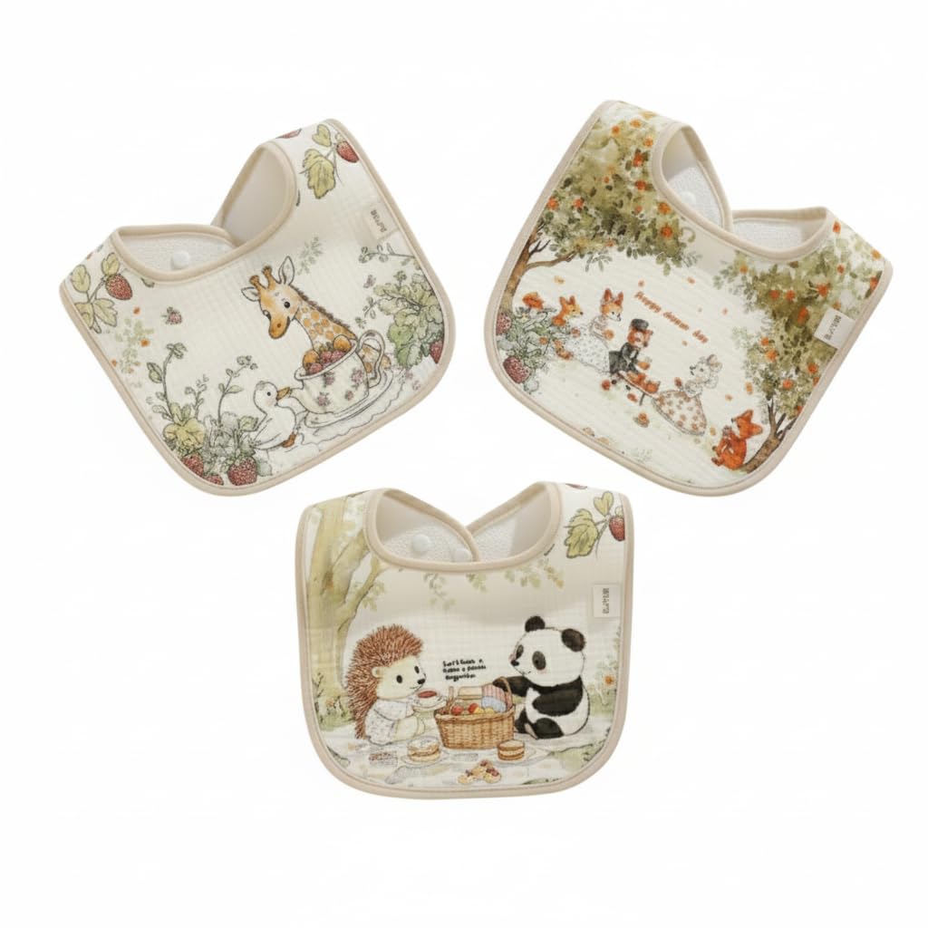 Baby Bibs 6 Layer 100% Organic Cotton| Waterproof, Muslin Cloth Apron for Newborns & Toddlers, Soft Washable Feeding Napkin, Neck Bibs for Boys & Girls, Baby Essentials (Set of 5)