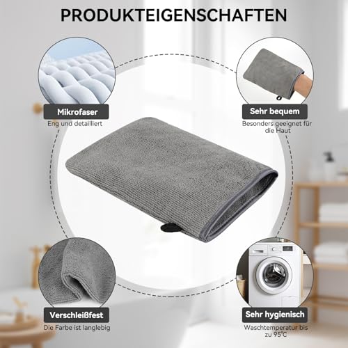 SREBIWO 6 Stück Mikrofaser Waschhandschuhe, 15x21cm Wiederverwendbare Make-up-Entferner-Handschuhe Waschlappen Weiches Gesichtshandschuh Seiftücher mit Aufhängeschlaufen (Grau)