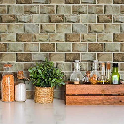 Art3D 10-Sheet Peel And Stick Subway Backsplash, 12 In. X 12In. Stone Design #TOP2