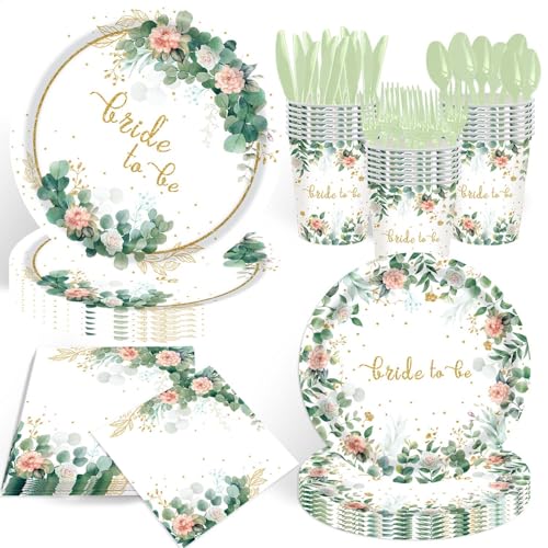WEIKA 168 Pcs Floral Party Supplies Bridal Shower Paper Plates