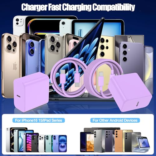 Cargador rápido USB C morado con cables largos de 10 pies para usar tu iPhone 17 desde el sofá 7