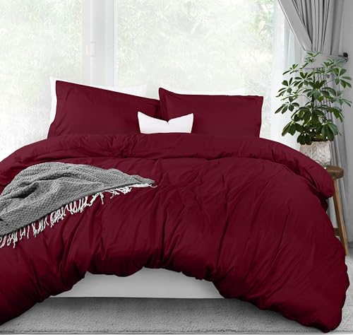 Utopia Bedding Duvet Cover Full Size - 3 Piece with Zipper Closure - 1 Comforter Cover 80X90 Inches & 2 Pillow Shams 20X26 Inches (Burgundy) Comforter Not Included