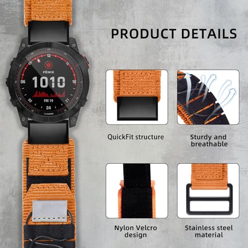 SumRioo 26 mm QuickFit Strap for Garmin Fenix 8 51 mm/Fenix 7X Pro Solar/7X Pro/7X Solar/7X/6X Pro/6X/5X Plus/5X - Image 2