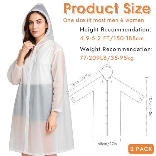 2 Pack Rain Coat, Reusable EVA Rain Ponchos for Adults with Drawstring Hood for Women Men, Camping, Hiking, Travelling2