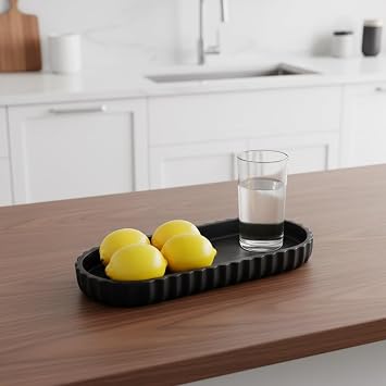 Bathroom Tray Black Countertop Resin Oblong Vanity Toilet Organizer