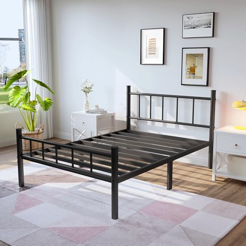 Image of zizin Twin Size Metal Bed Frame with Headboard & Footboard 14 Inch Metal Platform Mattress Foundation Support with Steel Slat, Under Bed Storage, No Box Spring Needed
