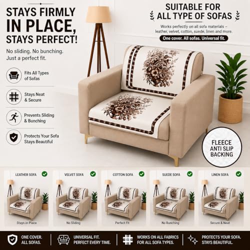 Image of Homerz Premium 'Luxe Series' Holland Velvet Sofa Cover | Smooth Finish | Anti-Skid Fleece Backing | Soft Touch Couch Protector for Living Room (Rust, 1 Seater, Seat Cover with Backrest)