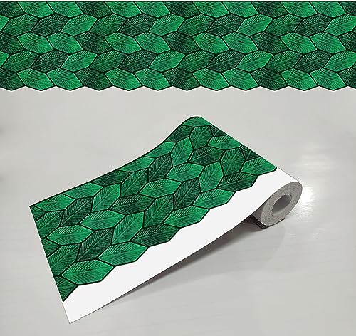 Image of WallDesign Leafy Emerald Tile Sticker - 4 in X 10 Feet Self-Adhesive Durable Border Roll for Bathroom, Kitchen, Counter, Wall, Home Decoration
