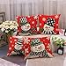 7COLORROOM Set of 4 Christmas Red Pillow Cover Lovely Snowman Festival Throw Cushion Cover Home Decorative Winter Cotton Linen Pillowcases 18