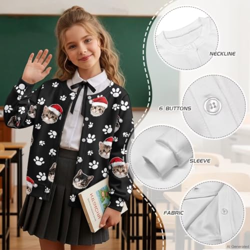 Image of Girls Cardigans Sweater Long Sleeve Crew Neck Button Down Sweaters School Outerwear for Kids Fall Winter Tops