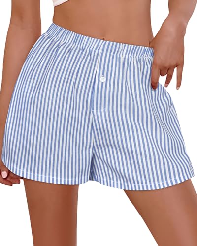 Image of Women Boxer Shorts Summer Gingham Pj Casual Plaid Bottoms with Pocket