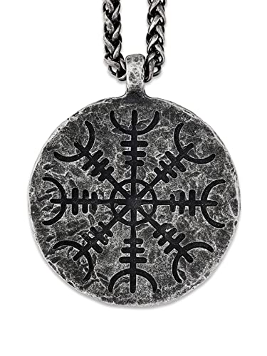 HAQUIL Viking Vegvisir Necklace, Helm of Awe Amulet Pendant, Wheat Chain, Viking Jewelry Gift for Men and Women
