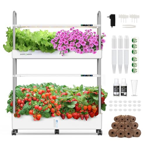 Ahopegarden Indoor Garden Hydroponics Growing System Kit: 60 Pods Indoor Herb Garden with LED Grow Light - Plant Germination Kit, 32L Large Capacity Hydroponic Tower for Vegetables Fruits Flowers