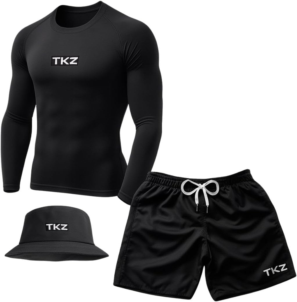 Kit Praia TKZ Short de Praia + Camiseta Térmica Manga Longa + Chapéu Bucket