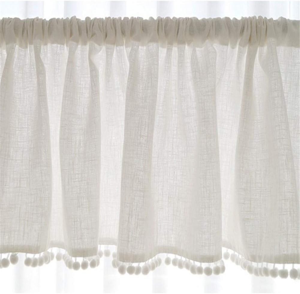 ZHDWM Translucent Kitchen Half Curtains Solid Color Cafe Tier Window Curtain Cotton Linen Closet Door Short Curtainswith Tassel Stitching Home Decoration 1 Piece