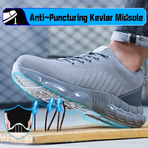 Image of Steel Toe Shoes for Men Lightweight Safety Work Shoes with Kevlar Puncture Resistant Midsole Comfortable Low Top Work Shoes for Warehouse Factory Light Construction