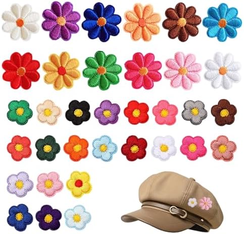 34 Parches Termoadhesivos de Margaritas para Ropa, Parches Bordados para Planchar, Apliques Florales para Reparar y Decorar Camisetas, Vaqueros, Chaquetas, Mochilas y Manualidades DIY