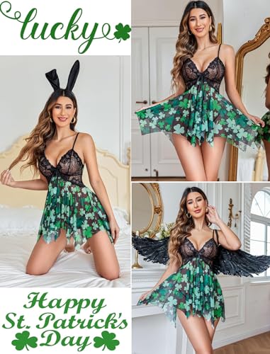 Image of SSoShHub SoShHub Women Babydoll Nightwear Swimwear Beachwear Sheer Honeymoon Lingerie with Panty Set Chrismas Bikini Girlfriend Wife New Year Babydoll Valentine Festival Bikini, Free Size