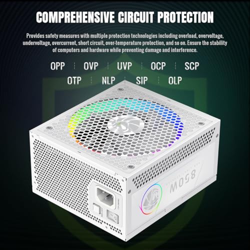 RGB 850G WH Alimentatore PC 850W Full Modulares, 80 Plus Gold, LLC + DC-DC, ARGB Sync, Condensatori giapponesi, ventola ARGB FDB da 140 mm, 9 funzioni di protezione, colore: Bianco - Alimentatore - Immagine 4