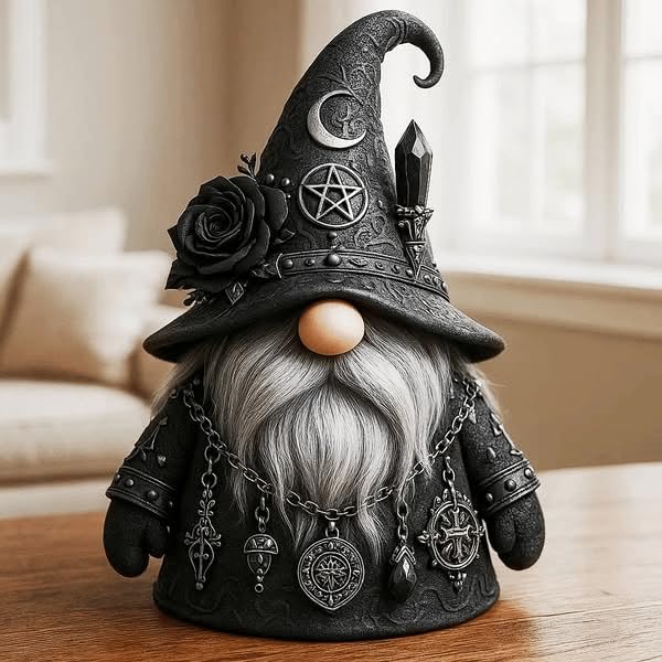 Gothic Witchy Gnome Figurine, Halloween Gothic Gnomes Collectible Fall Decor, Resin Dark Fantasy Statue for Home Shelves, Mantels & Home Garden Yard Decorations Collectibles (1)