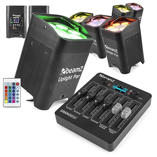 beamz BBP96 Wireless Battery Uplighters Set of 8 with DMX Controller - RGBAW-UV LED Battery Operated Uplighter Kit for Events, DJ, Stage & Venue Lighting