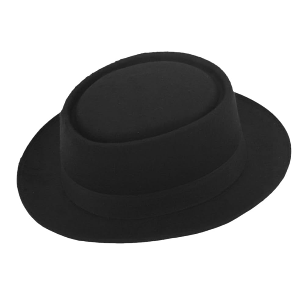 ZHENXIA Vintage Hard Felt Wool Pork Pie Hat Flat Top Rocker