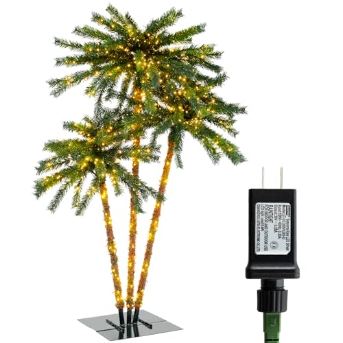 GOFLAME Lighted Palm Tree, 6FT 3 Trunks Artificial Tropical Palm Tree with 930 LED Lights and Metal...
