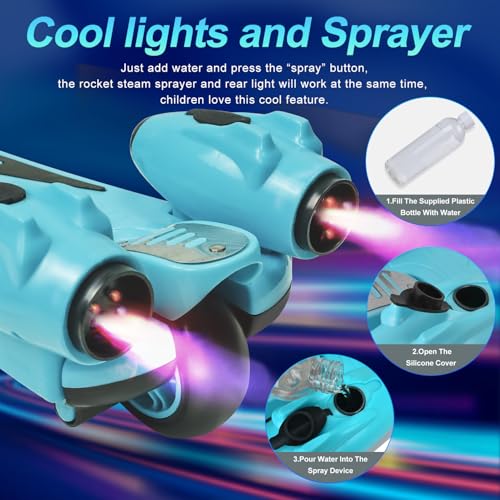 Image of 3 Wheel Scooter for Kids, Toddler Scooter with Bluetooth Music Speaker Steam Sprayer LED Lights Aluminum Alloy T-Bar, Folding Kick Scooters for Boys Girls Ages 3-10