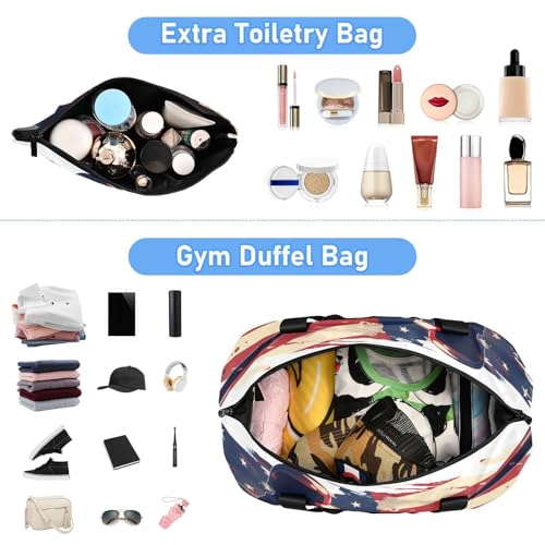 Baseball American Flag Gym Sports Duffel Bags Carry On Personal Item Bag with Toiletry Bag for Yoga Multifunctional4