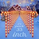 COOLWUFAN 24 Pack Chrismas Candy Cane Lights, 33'' Light Up Candy Cane Chrismas Decoration Outdoor Yard, Waterproof Xmas Outside Decor Pathway Lights