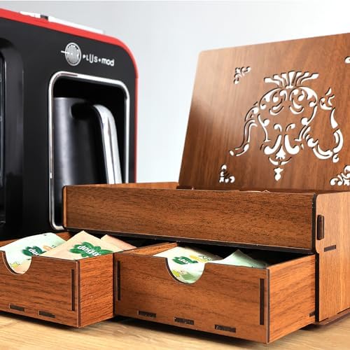 HYRCA Ahşap Çay Kahve Düzenleyici, 6 Bölüm, 2 Çekmece (Ceviz) - Görsel 5