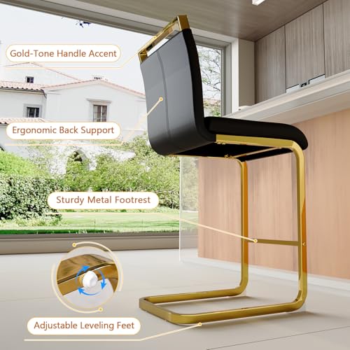 Butacos de Altura para Barra, Juego de 4 Unidades - Butacos Negros para Isla de Cocina, Asiento Tapizado en Cuero Sintético, Ideal para Pub o Cafetería miniatura 6