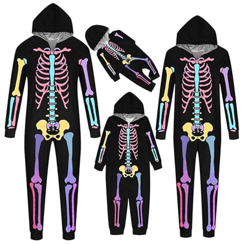 HBDHEJL Family Matching Halloween Onesie Pajamas, Funny Skeleton Hooded Zipper PJs Holiday Loungewear for Men/Women