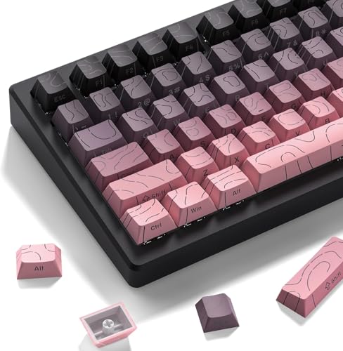 Womier ピンクグレー トポグラフィック キーキャップセット、チェリープロファイル、サイドプリント、グラデーション、61/64/66/68/71/75/84/87/104/108 メカニカルキーボード対応