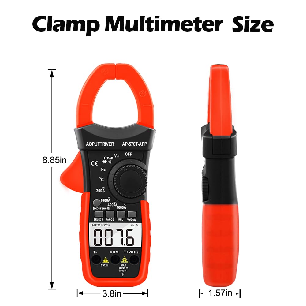 Digital Clamp Meter AC DC Amp Meter with Bluetooth, 4000 Counts Voltmeter Continuity Tester Capacitor HVAC Tool Multi Tester,Temperature, Frequency, Duty Cycle