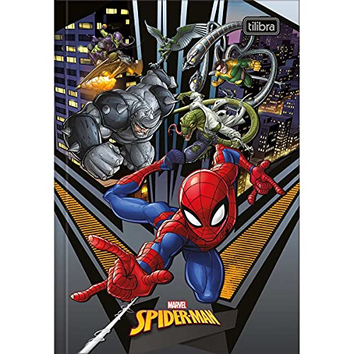 Kit de Cadernos Brochura, Tilibra, 1/4, Capa Dura, Spider-Man, 80 Folhas, Pacote com 5