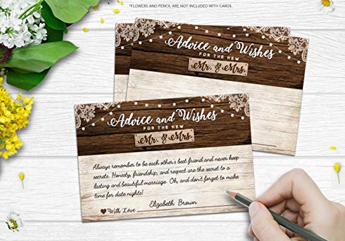 50 Rustic Wedding Advice Cards & Well Wishes for the Bride and Groom - Bridal Shower Games, Wedding Decorations, Rustic Wedding Decorations, Bridal Shower Decorations