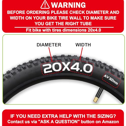 2 Pack 20x4.0 Fat Tire Tube, 20x3.5/4.0 E-Bike Bicycle Fat Tire Tubes AV Schrader Valve with 2 Tire Levers, 20x4 Bike Tube for 20 Inch Ebike Electric Bicycle Road Mountain