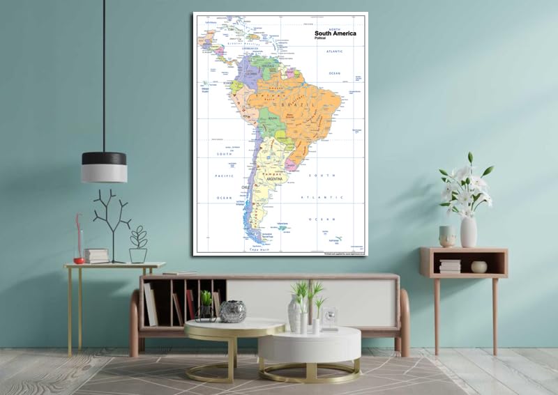 Political Map of South America - Size A1-59.4 x 84.1cm - Paper Laminated