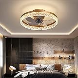 JLPAN Ceiling Fan with Lights, Dimmable Reversible 6 Wind speeds Timing, Invisible Blades Flush Mount Ceiling Light, Enclosed Metal Shell Low Profile Fan,19.7'',Gold