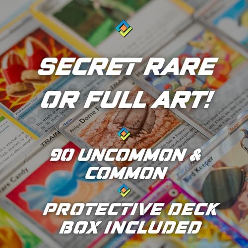Pokemon Trainer Cards Bundle, 100+ Authentic Trading Cards with 2 Secret Rare or Full Art or Ace Spec, 10 Foil Cards, 90 Common/Uncommon, Protective Deck Box Included, Multicolor image 5