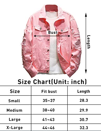 Rexcyril Men's Distressed Denim Jacket Casual Ripped Holes Button Down Trucker Jacket Jean Coat