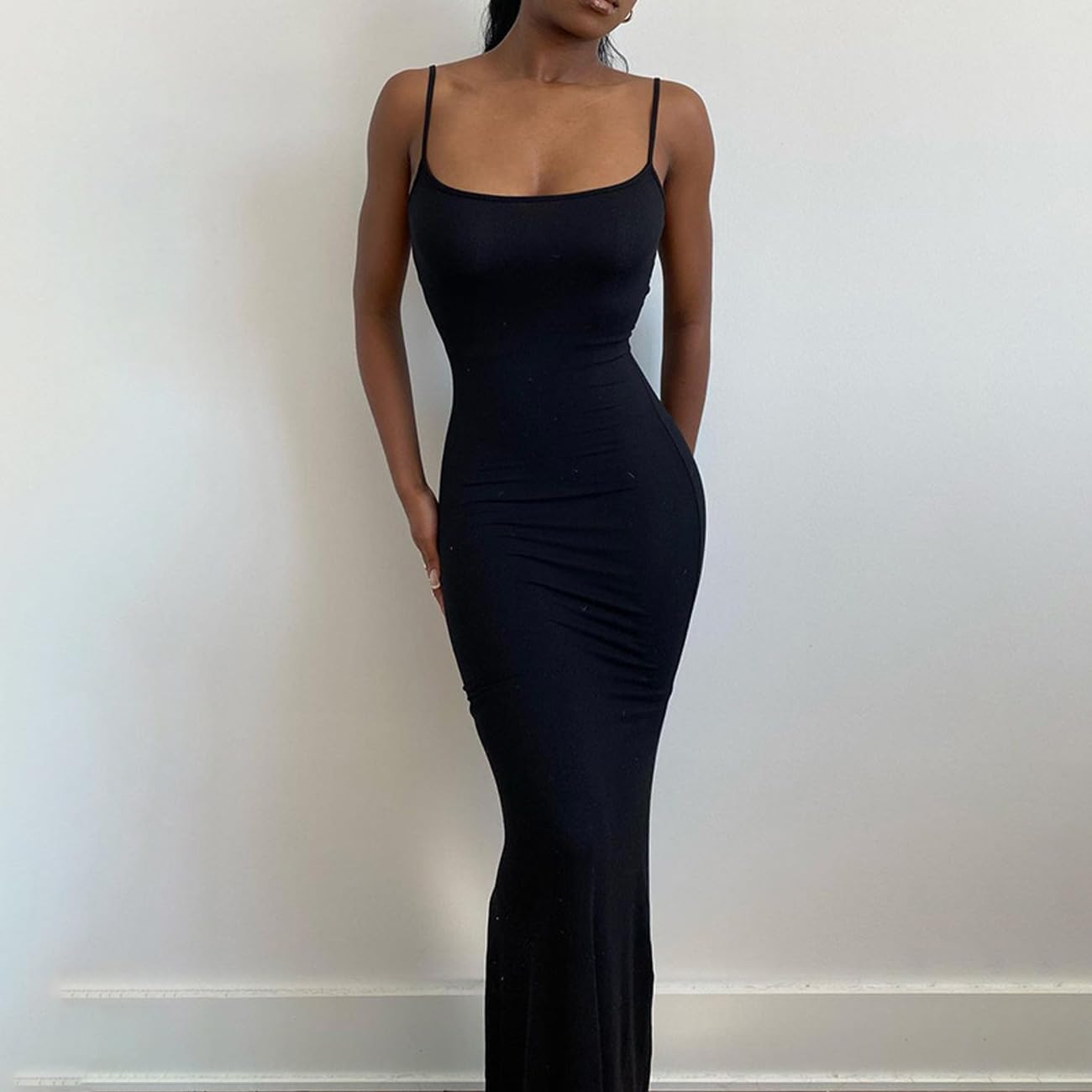 Vestito Donna Spaghetti Abito Sirena Elegante da Cerimonia Vestiti Estivi Lungo Abiti da Sera Formale Vestito Aderente Senza Schienale per Festa Matrimonio (M)