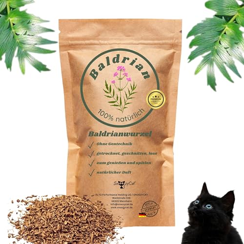 SNOOZYCAT® Raíz de valeriana suelta para gatos – 40 g – Hierbas 100% naturales para rellenar juguetes para gatos – Equilibrante y calmante – Para gatos de todas las edades – Fabricado en Alemania