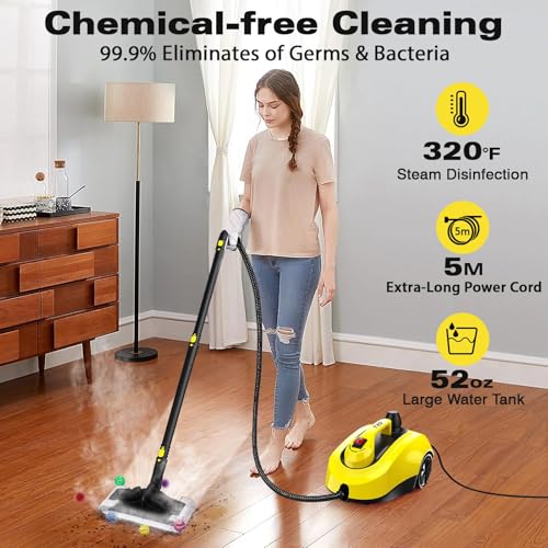 Image of TVD Steam Cleaner for Home, 5-Bar Pressure, 1.5L Tank, With 26 Accessories | 320F Deep Cleaning | 5M Power Cord | Chemical-Free | Steamer for Cleaning | for Floor, Tile, Grout, Kitchen, Upholstery