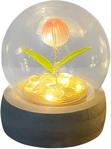 Miniatura 10 de Lámpara de mesa hecha a mano con tulipán, decoración de mesita de noche, adorno de escritorio (5 flores)